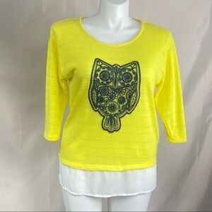 Signature Studio Top Layered T-Shirt Embroidered Owl